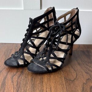 Nine West Black Strappy Lace Up Heels size 6.5